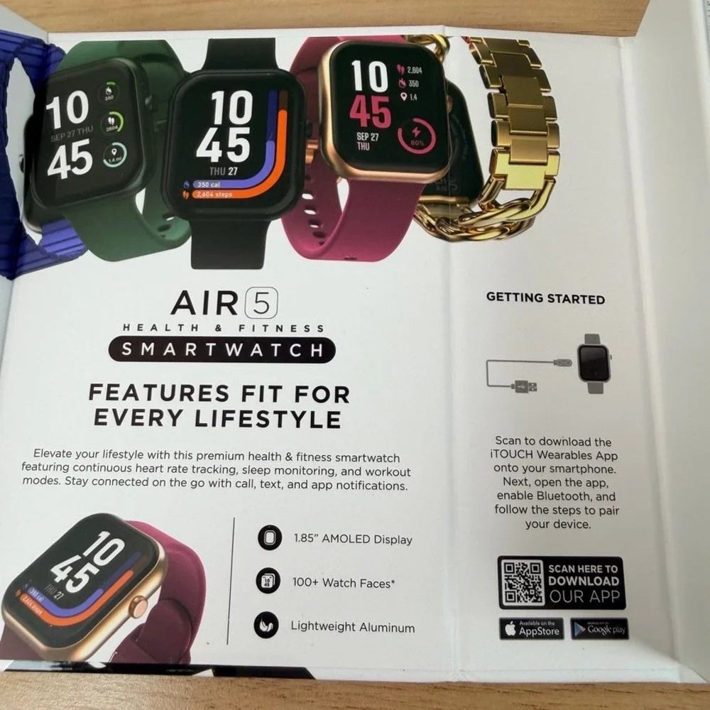 iTOUCH Air 5 Wearables Smartwatch Black Health Fitness AMOLED Bluetooth NEW